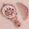 Collapsible Retro Relief Folding Comb Set Portable Foldable Cosmetic Mirror  Dresser Vanity