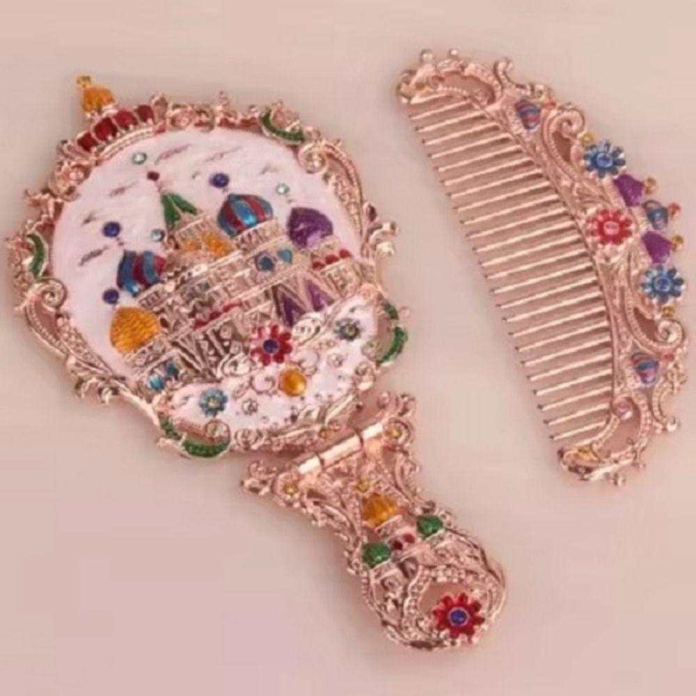 Collapsible Retro Relief Folding Comb Set Portable Foldable Cosmetic Mirror Dresser Vanity