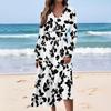 Women's Casual Fashion Floral Print V-neck Long Sleeve Waist Long Dress