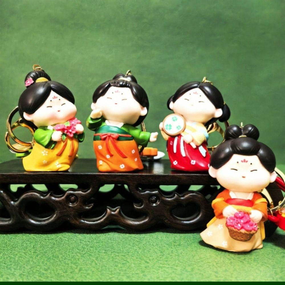 Flower Tang Dynasty Doll Pendant Resin Car Key Ring Creative Chinese Style Keychain Gifts