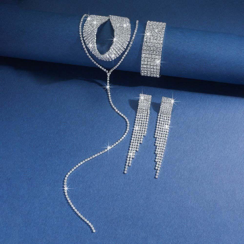 Ensemble Simple Collier Boucles d'Oreilles Bracelet 2/3 pièces Ensemble Collier Incrusté de Strass Fête