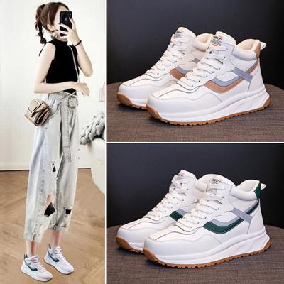 Autumn and Winter New Trendy Daddy Women's Shoes with Velvet Casual Sports Forrest Gump Shoes Women's Leather High Top White Shoes
