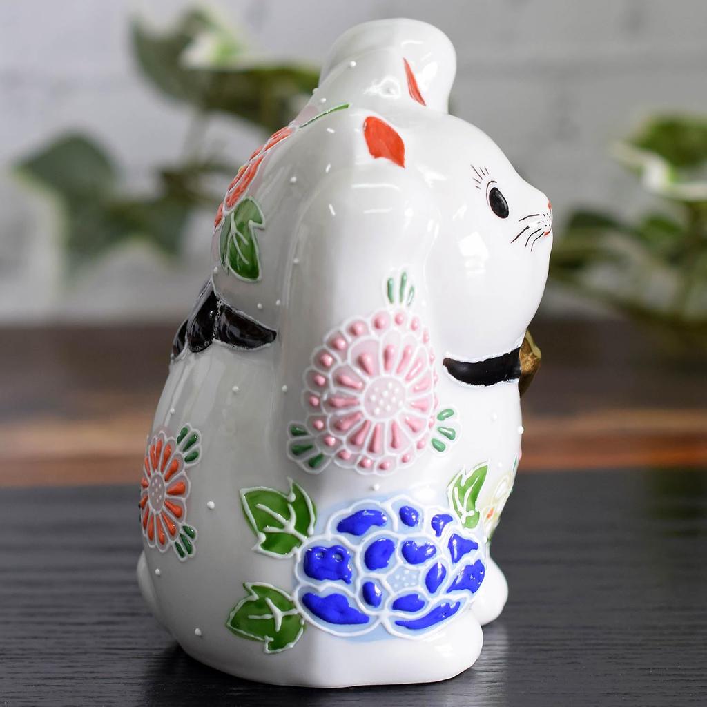 Cute Kutani Ware Figurine from Waza No Featuring a Beckoning Cat and Dancing A Perfect Gift for Store and 88th Maneki-neko Kura, Raised-arm Flowers.