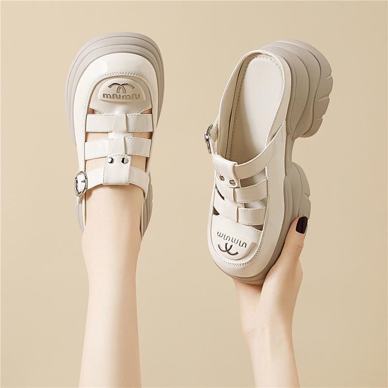 Genuine Leather Heightened Platform Toe Toe Roman Sandals Women's New Summer Temperament Hollow Breathable Versatile Shoes Platform Sole