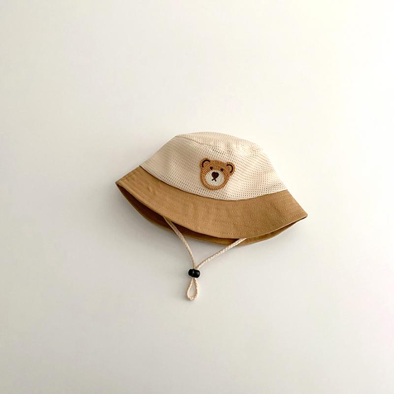 Cute Cartoon Bear Baby Bucket Hat Summer Mesh Breathable Fisherman Cap for Kids Boys Girls Wide-brim Adjustable Sun Hats