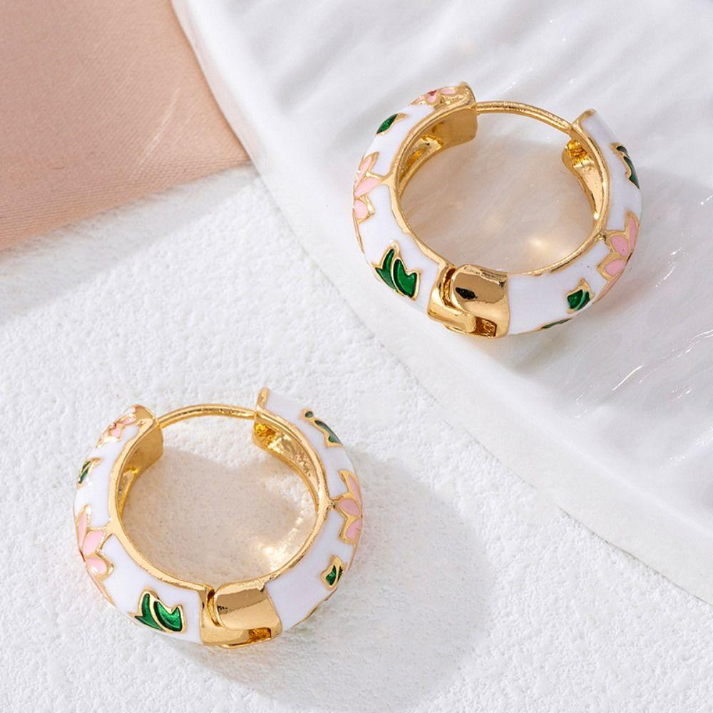 Traditional Flower Enamel Earrings Classic Dripping Oil Earrings Chinese Style Earrings  Jewelry