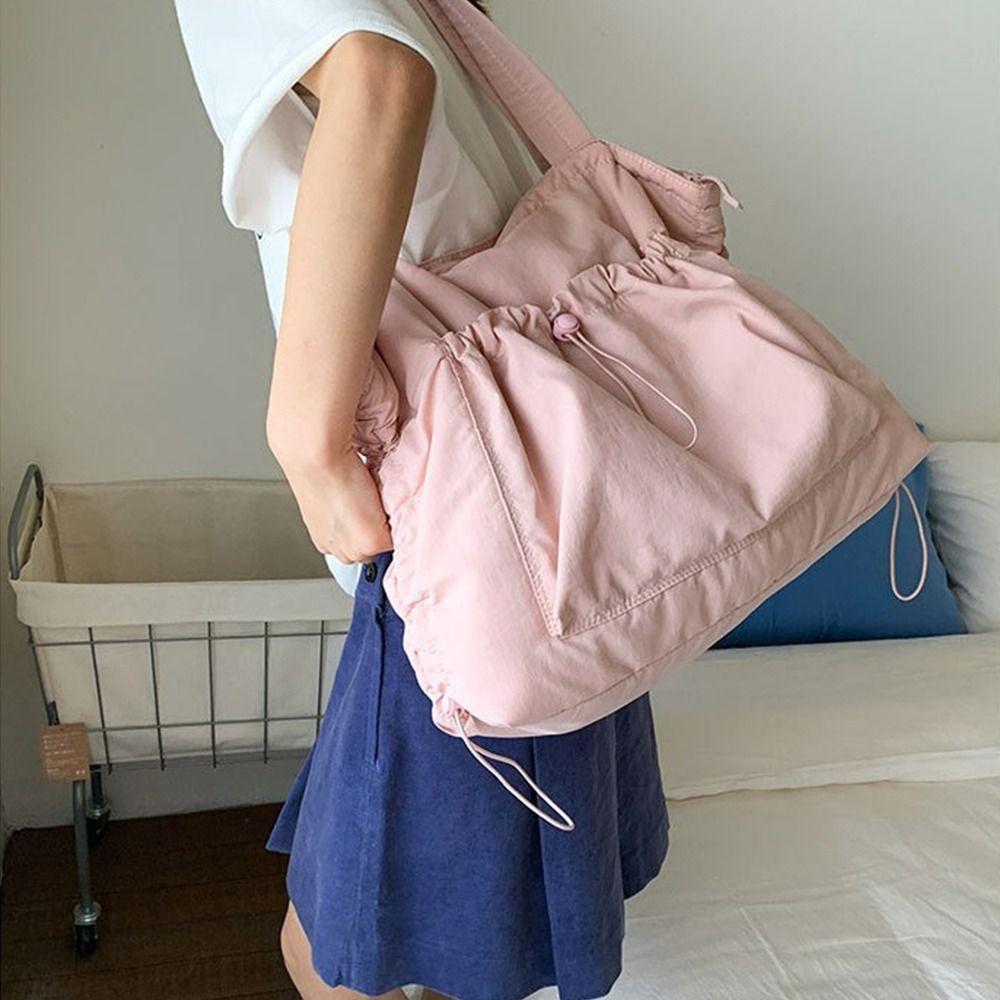 Korean Drawstring Tote Bag Large Capacity Work Handbag Trendy Wrinkled Shoulder Bag  Daily