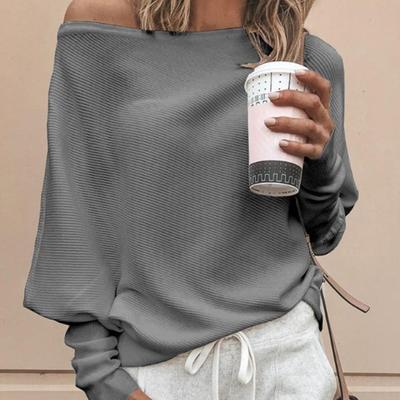 Sexy Women Solid Color Off Shoulder Long Sleeve Sweater Loose Knitted Pullover