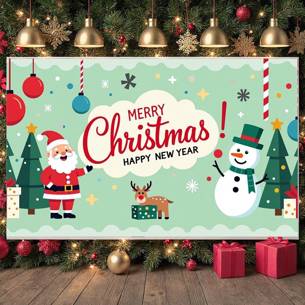 Christmas Banner Snowman Pattern Happy New Year Banner Xmas Banner Candy Cane For School Activity Holiday Event Home Decoration