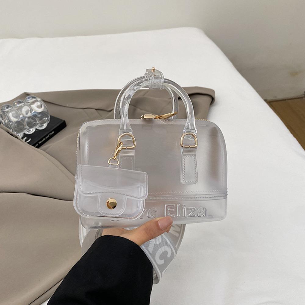 Schelpvormige Transparante Jelly Tas voor Dames Zomer Schoudertas met Mini Hanger Dubbele Handvatten gray