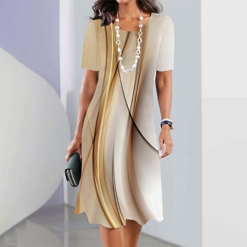 New Women's Dresses Striped Printed Summer Elegant Dress Feamle Short Sleeve Dresses Fashion Oversized Clothes