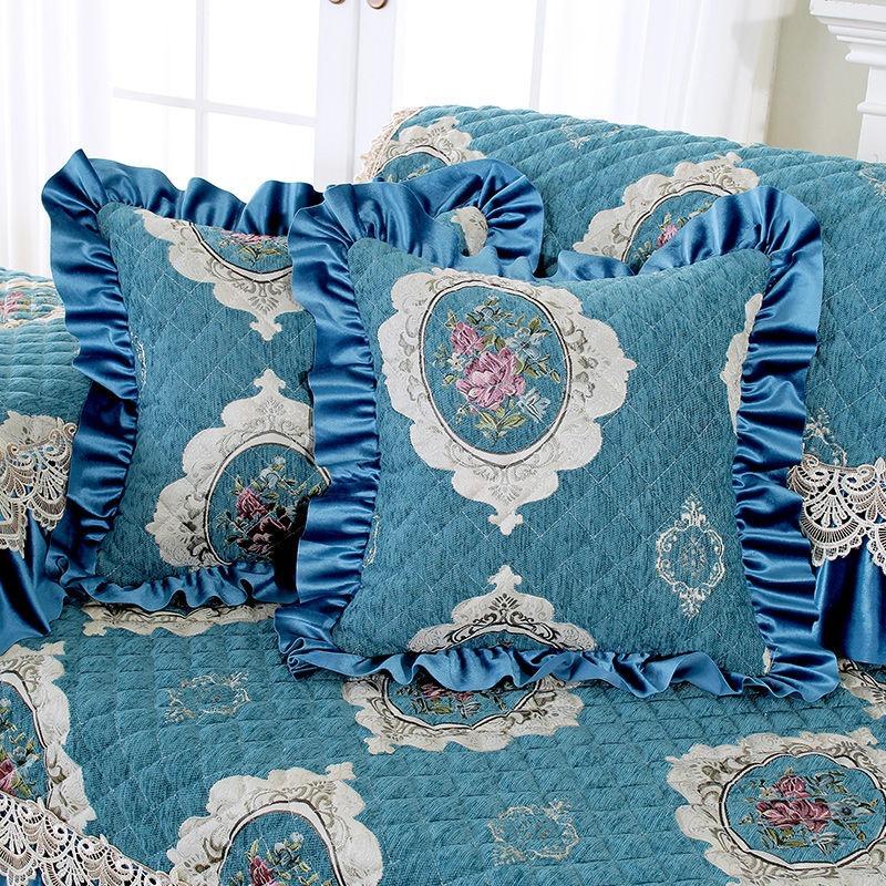 Thicken Lace Embroidered Sofa Cover Cotton Padded Chenier Sofas Cushion L Anti Slip Seat Cushion Furniture Protection Dust Covers Cloth