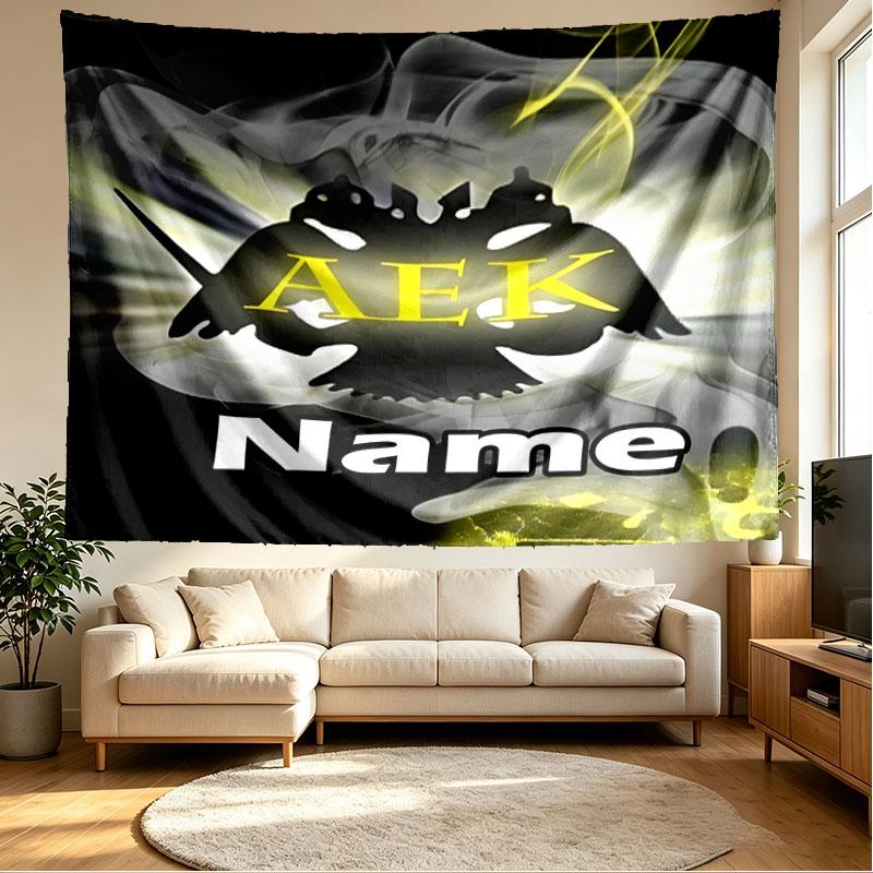 Benutzerdefinierter Name Personalisierte AEK Athen FC Druck Wandteppich, Wandkunst Dekor, Schlafzimmer, Studentenwohnheim, Wohnung, Wohnzimmer, Party-Hintergrund, Geschenk zum Geburtstag