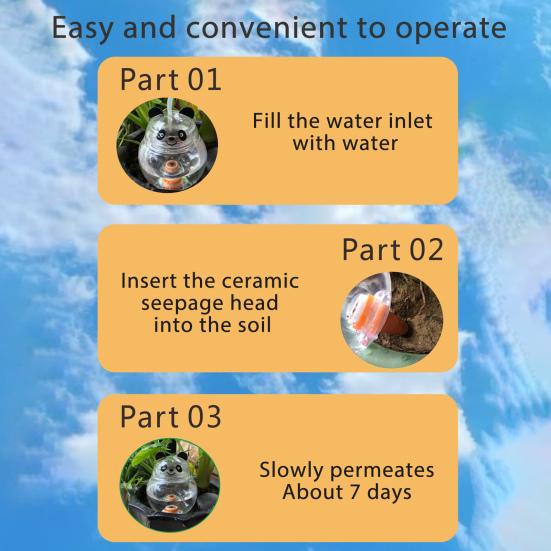 1/2/3Pcs Automatic Flower Watering Device Panda Design Self-Watering Planter Insert Soil Moisture Regulator Transparent Plant Waterer
