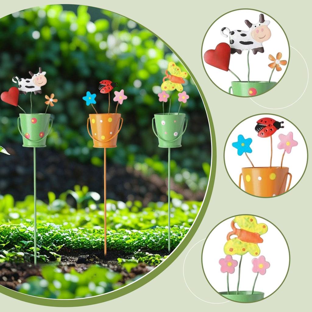 3 Pieces Garden Stakes Flowerpot Decorations for Farmhouse Garden Pathway