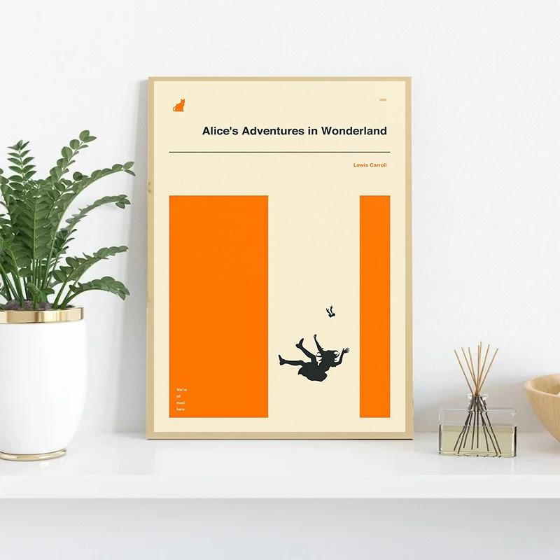 Classic Book Cover Moby-Dick Alice in Wonderland Minimalist Poster Print Canvas Painting Wall Art Pictures for Room Home Decor
