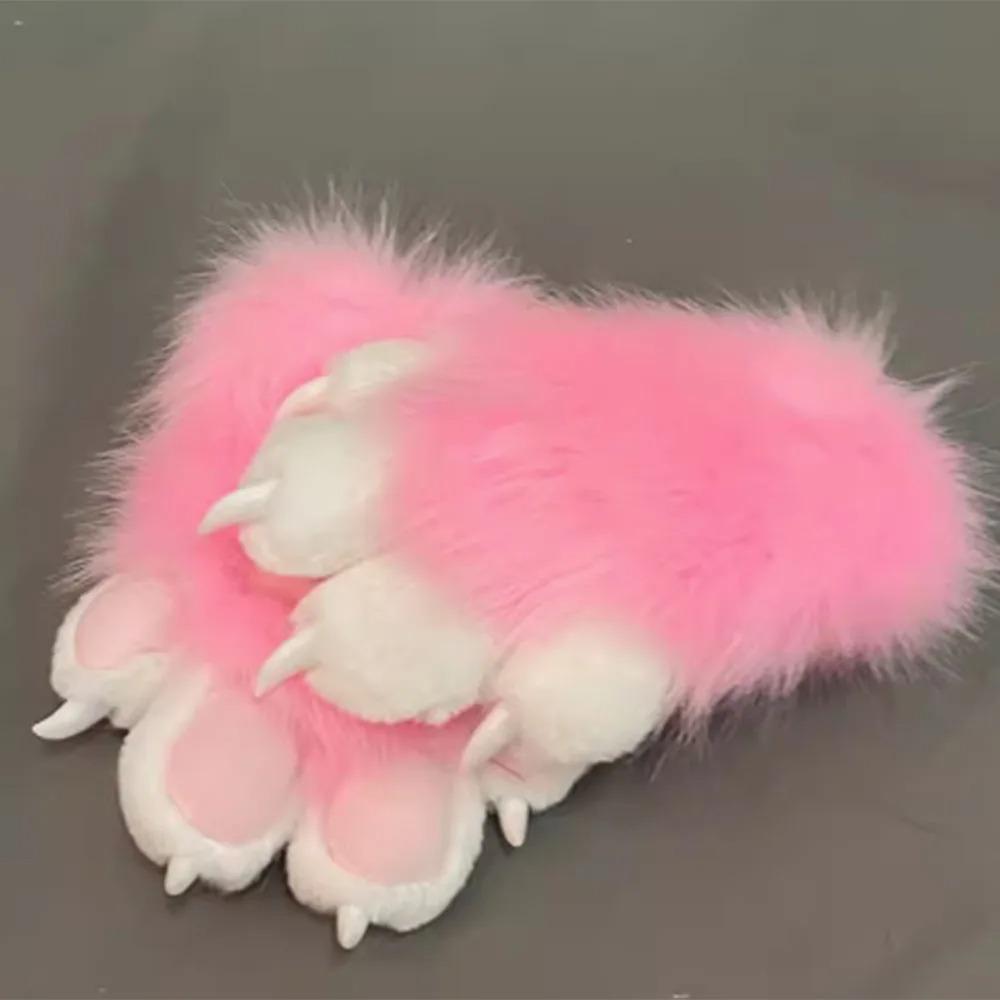 Faux Fur Plush Furry Cat Claw Gloves Fursuit Animal Fox Paws Mittens Halloween Cosplay Costume Accessories for Adult