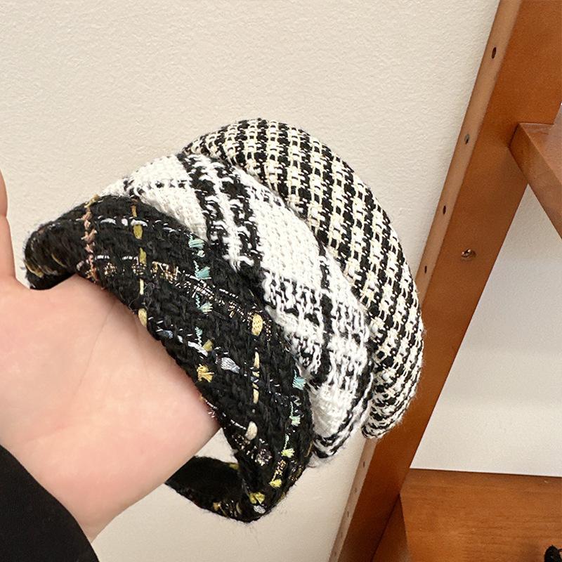 Hochwertige handgefertigte Kamelien-Polster-Haaraccessoires Damen Stirnband Haarreifen 2025 Neu Frankreich Luxusmarke Gestreift Kariert Haarband