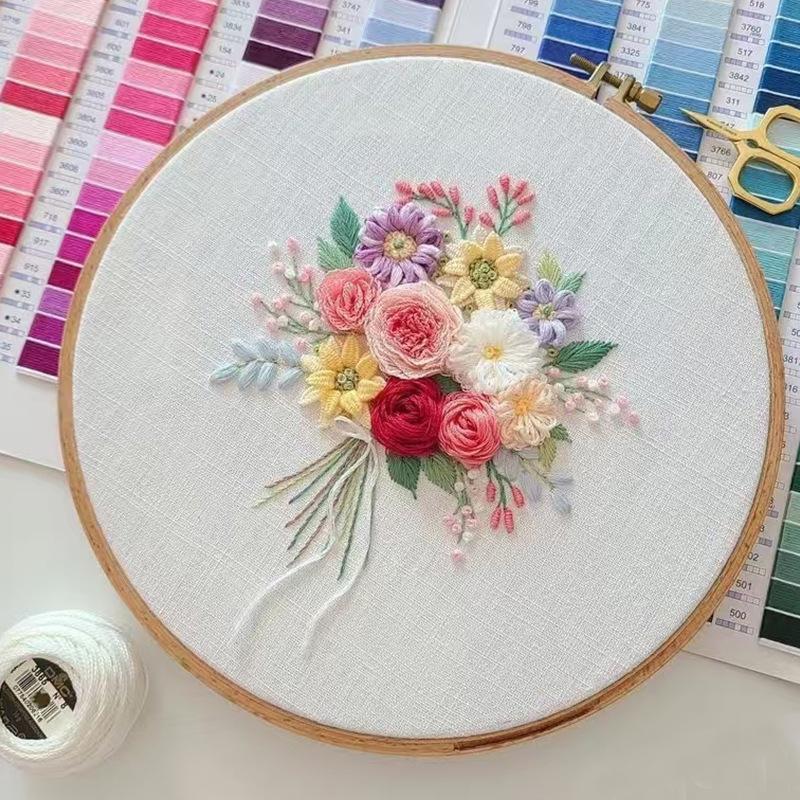 1 szt. Wzór Bukietu Kwiatowego Haft DIY Zestaw Rękodzieła z Tkaniny z Narzędziami