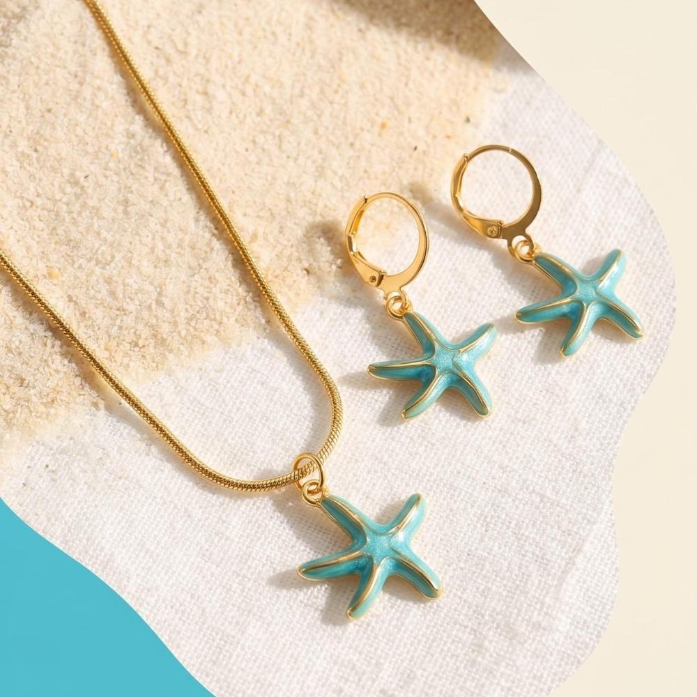Lightweight Ocean Theme Jewelry Set Adjustable Starfish Necklace Casual Occasion
