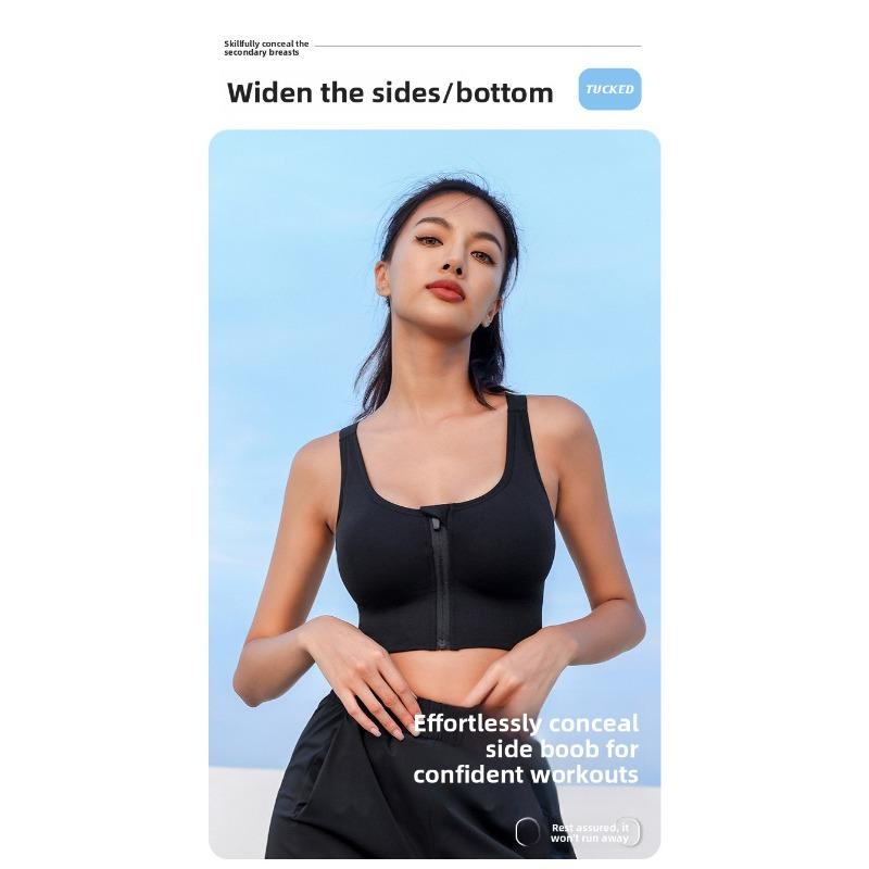 Women's High Strength Shockproof Front Zip Sports Bra High Elastic Push Up Anti Sagging Fitness Plus Size Seamless Beauty Back Bra