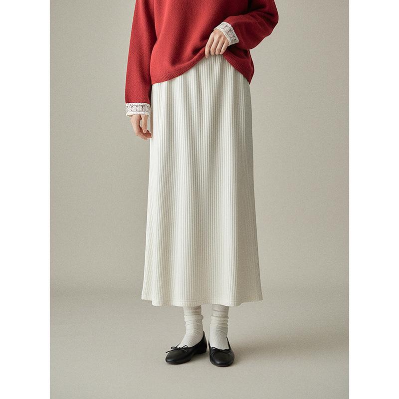 

Mousse Half Skirt - Ribbed Knit Korean Style High Waist A-Line Midi in 3 Colors (N364B) M (105-120 cm) абрикосовий