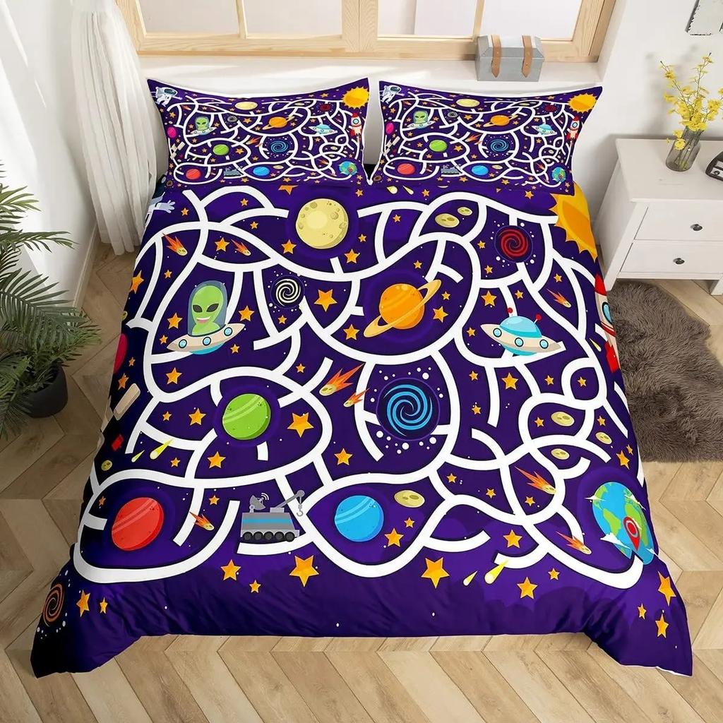 Kids Cartoon Car Duvet Cover Set City Building Street Road Bedding Set Microfiber Vehicle Truck Comforter Cover Twin Queen Size