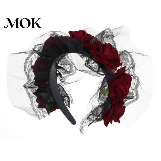 Hairband Halloween Rose Flower Headband for Women Gothic Black Lace Red Hair Accessories Hairbands Lolita Headwear Masquerade Cosplay Party Accessory