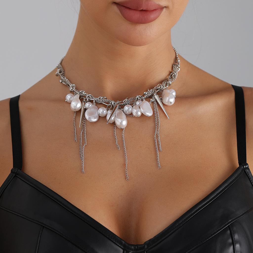 Sweet Cool Babes Wind Pearl Cone Necklace Metal Heavy Ins Wind Sue Choker