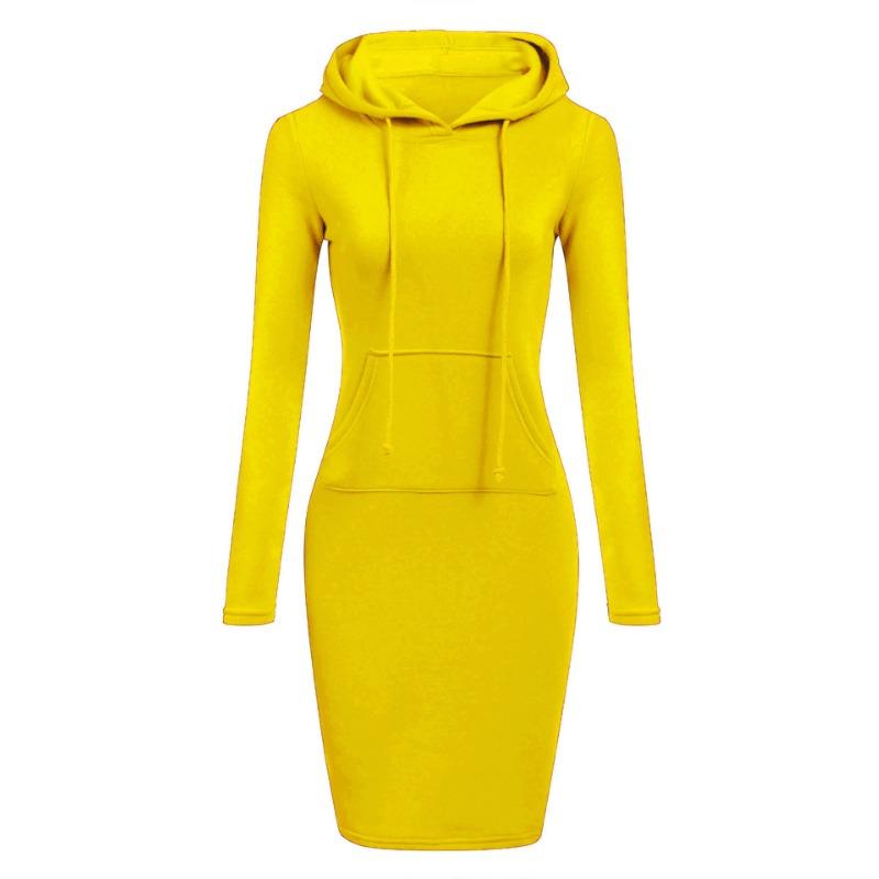 Herbst und Winter Neue Heißer Verkauf Europäischen und Amerikanischen frauen Einfarbig Mit Kapuze Lange ärmeln Kleid