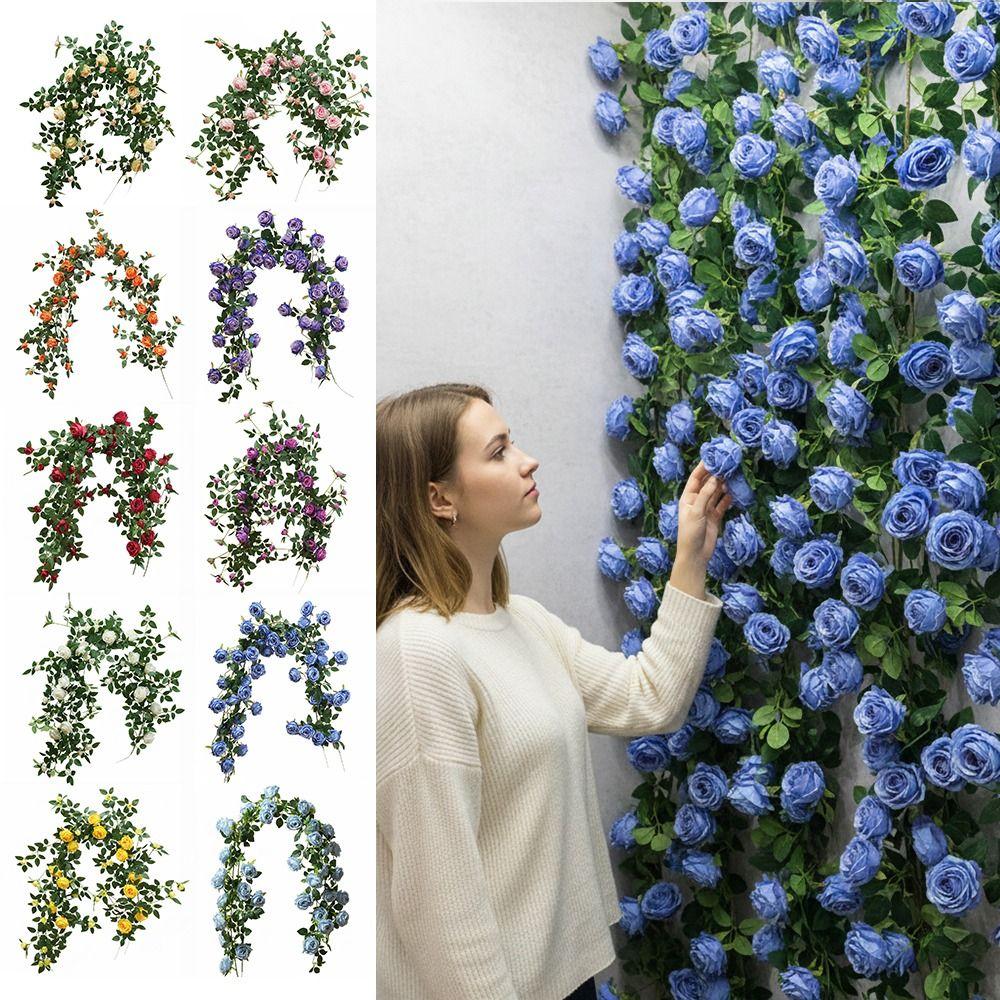 Multicolor Artificial Rose Vine Green Leaves Fake Flower Vines Rose Silulation Flower  Home Decor