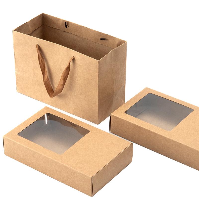 Da Hong Pao Rock Tea Kraft Paper Gift Box with Window and Tote Bag Small Kraft Paper Window Box