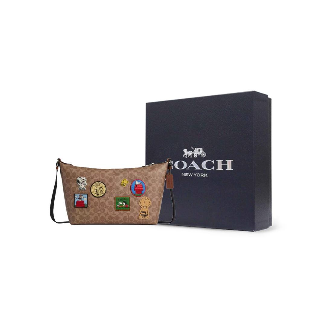 Coach X Peanuts Collaboration 32 Finn Adjustable Strap Coated Canvas Crossbody Bag Large Men bags Brown CBT19-QBTAM
