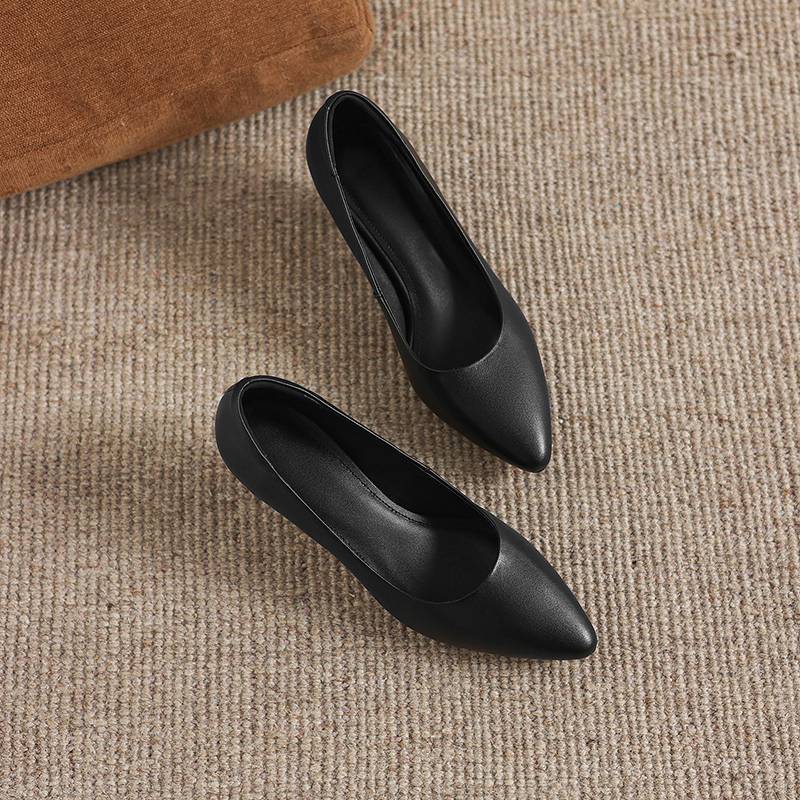 Krazing Pot Genuine Leather Round Toe Thin Heels Summer Shoes Solid Big Size 42 Shallow Decoration Women Shallow Pumps