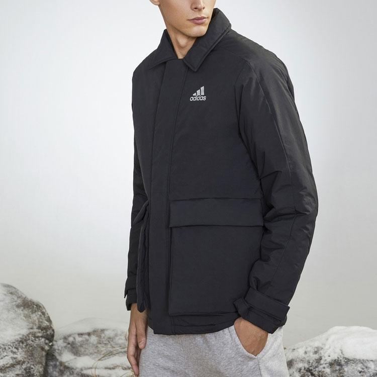 Adidas Solid Color Polo Collar Outdoor Sports Cotton Jacket Winter Men Jacket Black GV5358