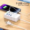 35W Multi-Port Power Strip Charger with 3 PD & 3 USB, 6 Sockets, and 3A Fast Charging