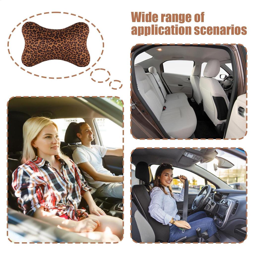 Neck Pillow For Car 2 Pieces Breathable Vehicle Cushion Leopard Print Car Neck Support Pillow With Adjustable Strap For Adults
