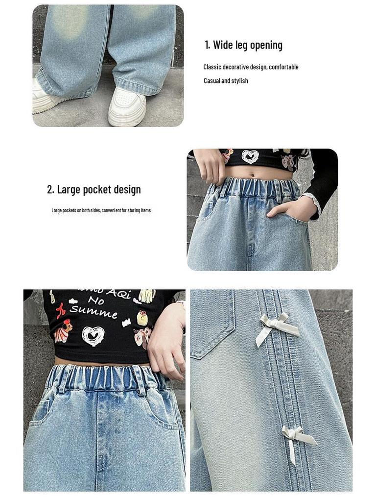 Samt-Jeans mit weitem Bein für Mädchen für Frühling & Herbst - Lässiger Stil für ältere Kinder