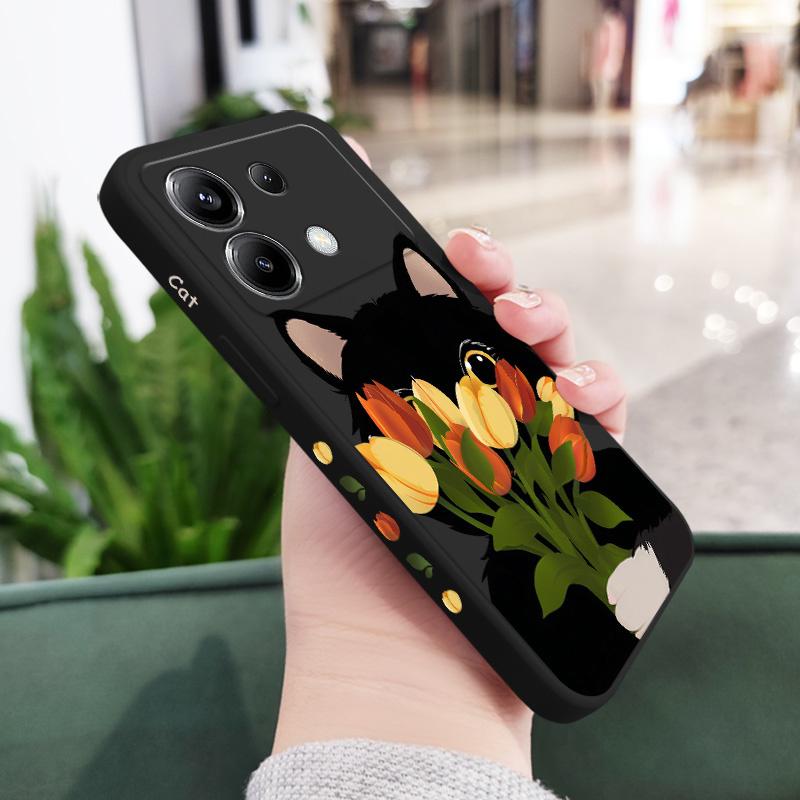 Tulip Cute Cat Phone Case For Xiaomi Poco F8 F7 X7 X6 F6 M6 M5 M5S F5 X5 F4 X4 M4 F3 M3 X3 Pro 4G 5G GT Silicone Cover