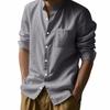 Linen Shirt with Long Sleeves and Stand Collar Breathable Casual Men's New Chinese-Style Pocket Shirt