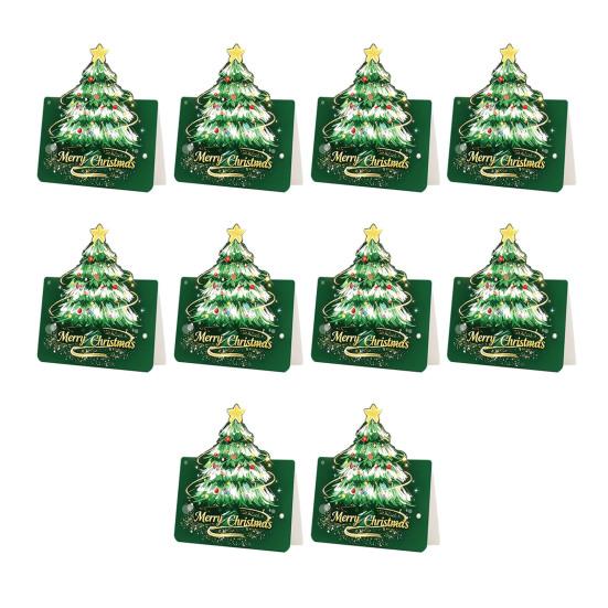 Holiday Gift Exchange Supplies 10 Pcs 3D Christmas Tree Greeting Cards, Postcards Festive Cards for Relatives Friends Bulk New Year, Winter Xmas Party