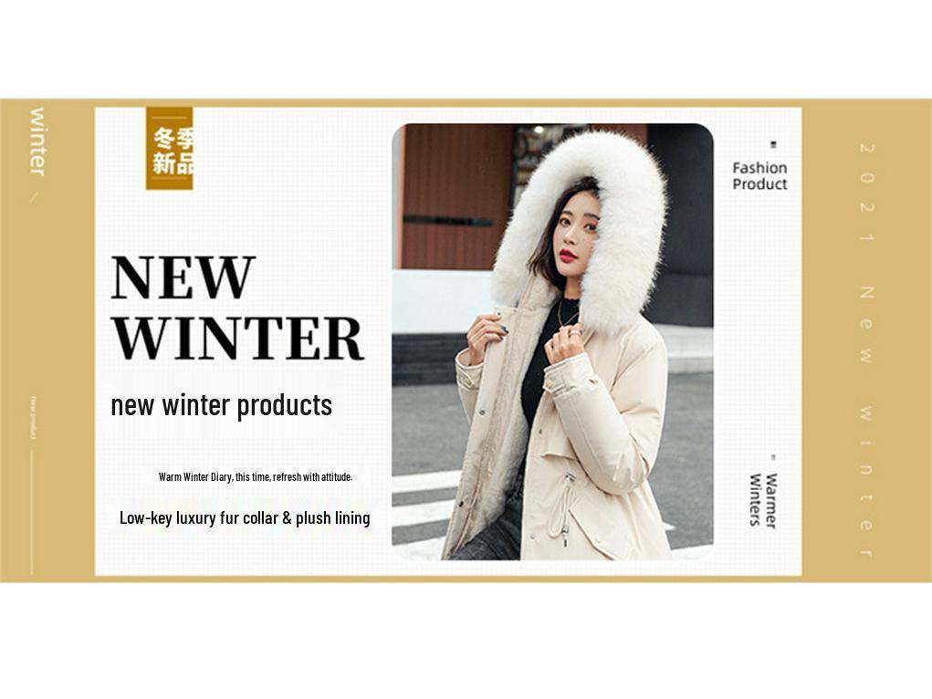 Women's Winter 2025 Cotton-Padded Parka with Fur Collar - Casual Mid-Length, Loose-Fit Korean Style Coat
