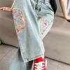 Women's 2025 Spring/Autumn High-Waist Embroidered Wide-Leg Jeans - National Style
