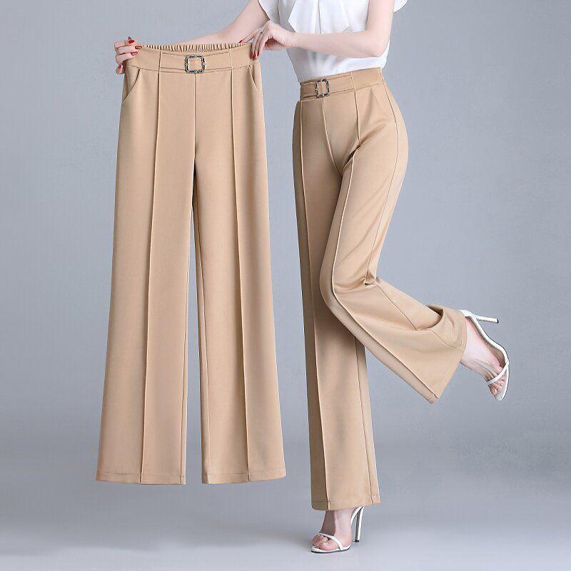 High-Waisted Draping Ice Silk Wide-Leg Women's Pants for Spring/Summer - Versatile, Loose, and Cropped.