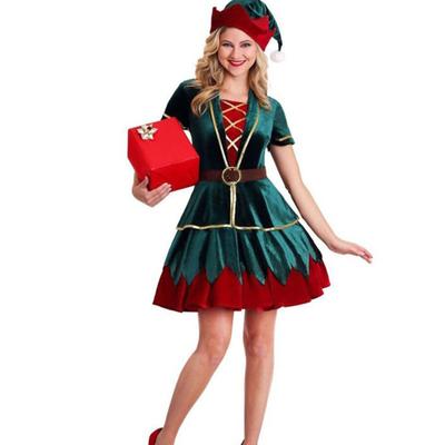 Womens' Long Sleeved Plush Christmas Performance Dress With Plush Hat Performance