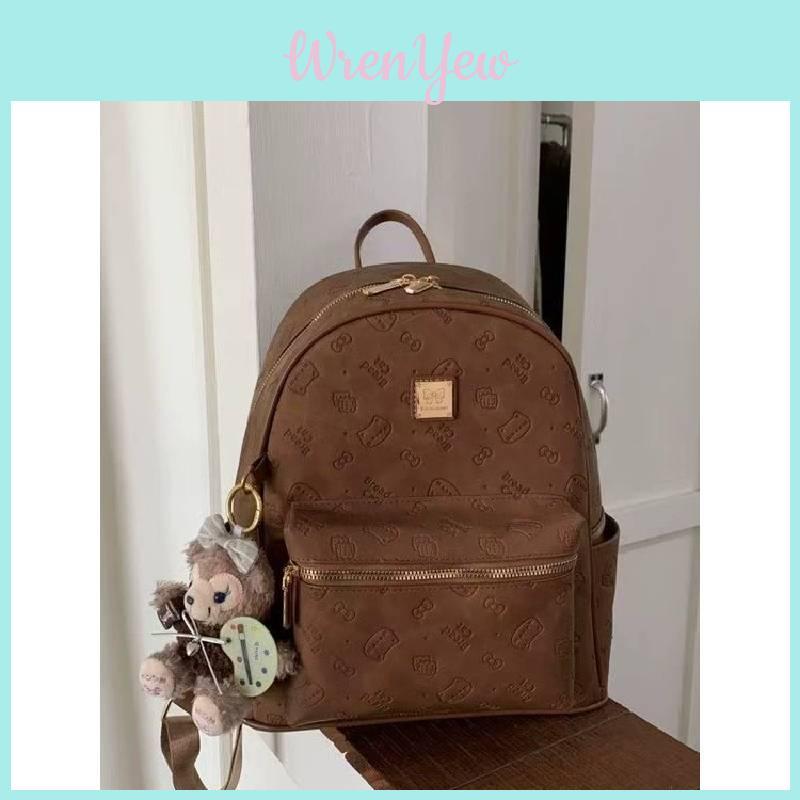 Cute Cat Backpack Pu Material With Duffy Pendant Spacious Storage For Daily Use And Cartoon Design