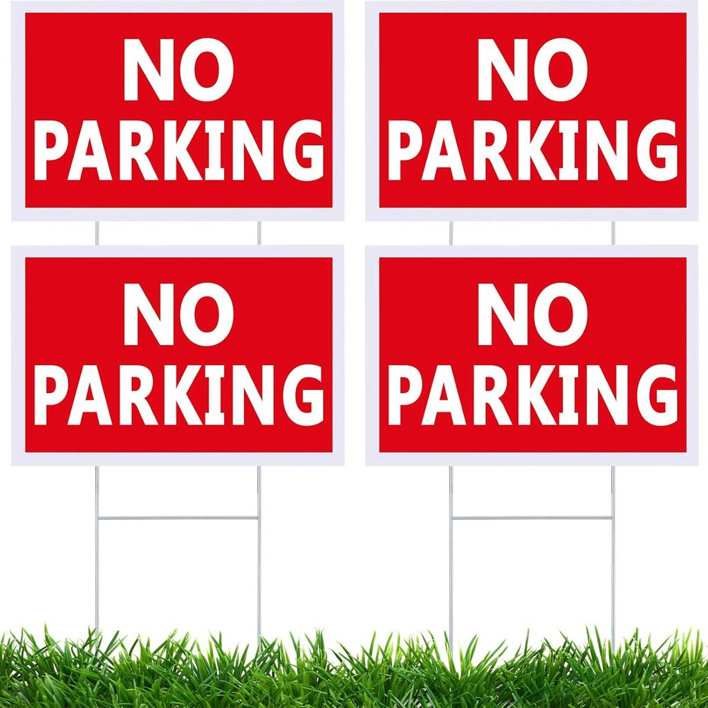 Juexica 4 Pcs No Parking Signs with Stand 8 X 12 Inches Double Side No Parking Yard Sign with Stakes Weather Resistant Waterproof for Driveways (Red
