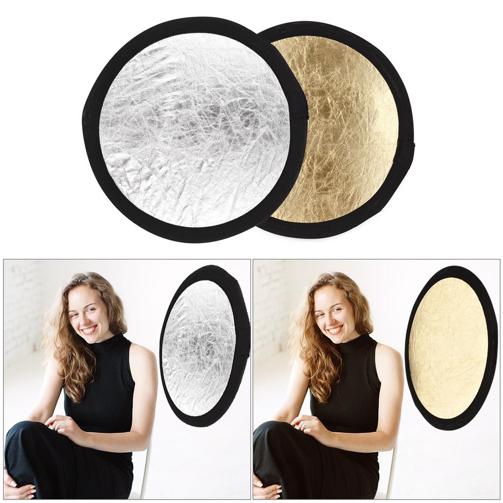 2 in 1 Silver and Gold Light Reflectors for Video, Portable 30cm Round Photography Reflector for Studio with Carry Bag, Great Helper Tool for