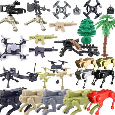 Accessori Scena Militare WW2 Blocchi da Costruzione Mitragliatrice Pesante Fucile Robot Lupo Modello Drone Base Militare Recinzione Mattoncini MOC Giocattoli