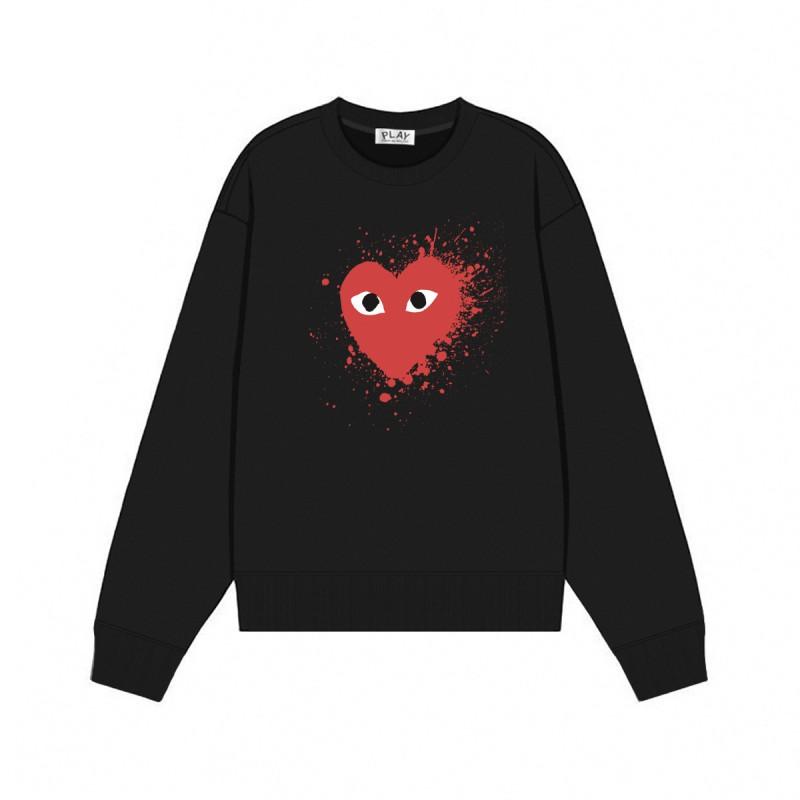 Relaxed Fit Cotton Sweatshirt With Heart Print Long Sleeve Crew Neck Fleece Lined Unisex Winter Casual Top